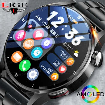 LIGE Bluetooth Apel AMOLED HD de Ecran Ceas Inteligent Bărbați Impermeabil Smartwatch Temperatura Corpului Ceas Femei de Oxigen din Sange Monitor+Cutie