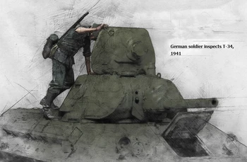 1/35 Scară de Rășină de Cifre Model Scena soldați inspecta T-34 1 figura GK156 Neasamblate nevopsite