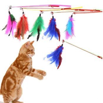 1 BUC. tijă de Pescuit în stil colorat, pene pisica stick de mare coarda elastica pisică jucărie interactiv tija de lungime 30CM