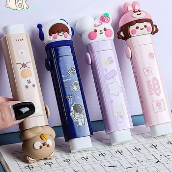 1 Set De Laba De Pisică În Formă De Cauciuc Retractabil Pen Eraser Cu Rezerve Pentru Copii Elevii De Școală Papetărie De Birou Instrument De Calibrare