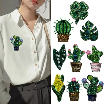 1 buc Cactus Inima de Flori de Plante de Ghiveci Șirag de mărgele, Paiete Coase pe Patch-uri Insigna Ambarcațiuni Pentru Haine Pantaloni Geanta Sac Pălărie, Pantaloni, Accesorii
