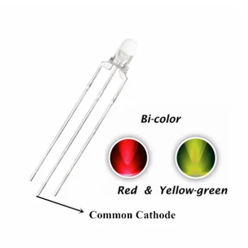 100BUC 3MM Rosu + Galben Verde BICOLOR DIP LED-uri cu Catod Comun, APA LIMPEDE Bi-Color Prin Gaura Lumina Margele Lămpi