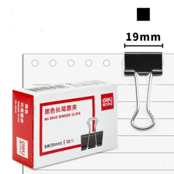12pcs / Cutie Deli 9545 Mici de Pliere Clipuri Liant Hârtie Mini Coadă Lungă Clipuri Negru 19mm