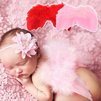 1buc Drăguț Nou-născut Pană de Înger cu Aripi Fetita a Crescut de Flori cu Bandă de susținere Accesorii de Par pentru Sugari Recuzită Fotografie