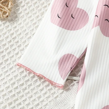 2 Bucata Fetita Inima de Imprimare Pijamale cu Nervuri Tricota de Sus Pantaloni Pijamale Snug-Fit Valentine s Day Set de Pijama