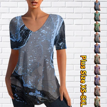 2023 Noi V-neck Maneca Scurta de Vara pentru Femei de Moda de Îmbrăcăminte Casual, de Strada Lungă T-shirt T-shirt Doamnelor 3D de Imprimare T-shirt Pulover
