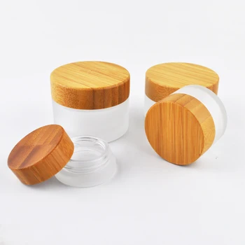 240pcs Cosmetice CBD borcan de machiaj pudra 15g forma rotunda mini borcan de sticla cu lemn de bambus capac