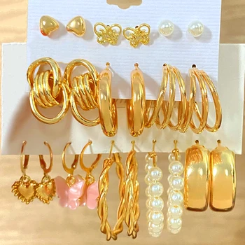 2Set de Culoare de Aur Pearl Cercei Set Fluture Inima poftă de mâncare Geometrice Cercei Set Pentru Femei Elegante 2022 Partid Vintage Bijuterii