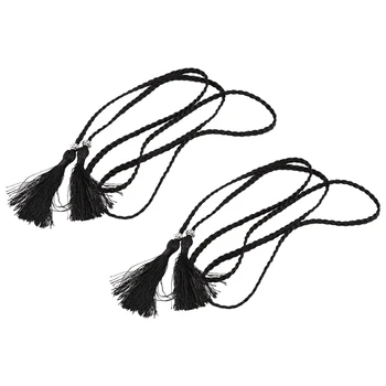 2X Țesute Ciucure Centura Nod Decorate Talie Lanț de Talie Frânghie Negru
