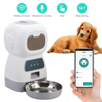 3,5 L Automată Pet Feeder Pentru Pisici WiFi Inteligent Vârtej Lent Câine Alimentator Cu Înregistrator De Voce, De Mare Capacitate Calendarul Cat Food Dispenser