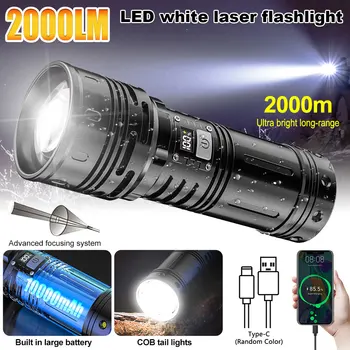 30W Alb cu Laser, Lanterna LED-uri luminoase USB Reîncărcabilă Lumina Flash Lanterne Tactice Felinar bătaie Lungă Lanterna built-in baterie