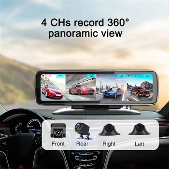 360° Panoramic de Bord DVR Auto 12 Inch Touch Screen 4 Canale 1080P FHD IPS Video Recorder 4 Split Screen Display Bord Cam