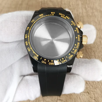 39MM Negru Ceas de Aur Caz cu Curea de Cauciuc Bratara+ Safir de Sticlă Ceasul Accesorii pentru VK63 Circulație
