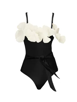 3D Floral Decolteu Negru-O singură Bucată de costume de Baie Femei Sexy Împinge în Sus pe Plajă, Costume de baie, de Culoare Solidă Petrecere de Lux Bikini Costum de Baie 2023