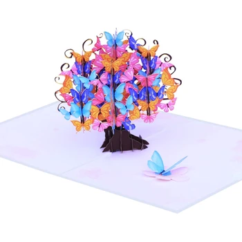 3D Pop-Up Carte de Colorat Fluture, Copac Romantice, Felicitări realizate Manual pentru Ziua de nastere Aniversari Îndrăgostiților Mame F0T4