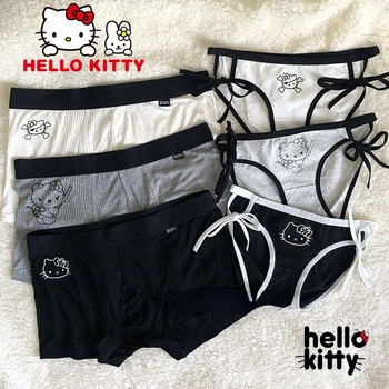 3pcs Y2k Hello Kitty Cupluri Chiloți din Bumbac Respirabil Drăguț Interesant Bărbați Femei Lenjerie de corp Anime KT de Cat Lenjerie intima Boxeri