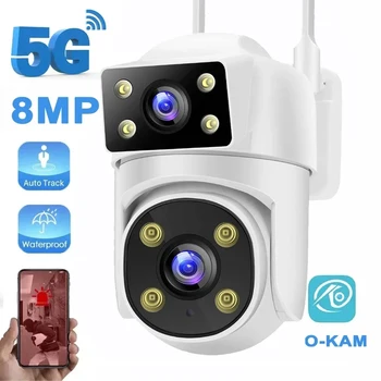 4K 8MP OKAM 5G 2.4 G Dual Lentilă de Securitate Wifi Camera de 4MP două Ecrane Color de Viziune de Noapte Două căi Audio în aer liber Cameră de Supraveghere