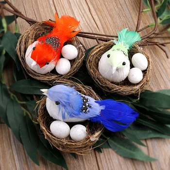 6Sets de Paști Acasă Partid Decor Artificial Cuib de Pasăre cu Ouă Kit Spuma Pene de Păsări Ornamente Meserii