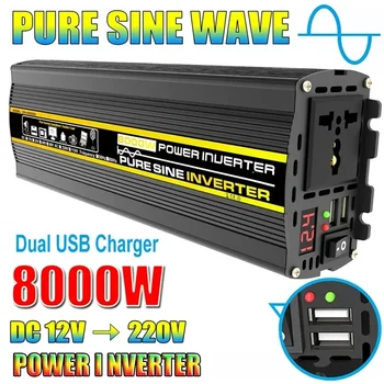 8000W Pure Sine Wave Inverter Tensiune Convertor Digital Inteligent de Afișare Mașina Acasă, în aer liber, Transformator 12V 220V Invertor 6000W