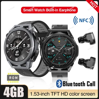 AMOLED Smartwatch 4GB ROM Construi în set cu Cască Bluetooth Wireless Inteligent Ceasuri Pentru Barbati Femei NFC Muzică Locală Apel de Sport Ceas Inteligent