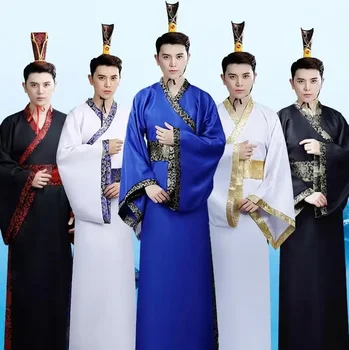 APA Hanfu Bărbați Tradițională Chineză Antică Costum de Dans Haine cu Maneci Lungi din Satin Halat Rochie Băiat Qing Plus Dimensiune