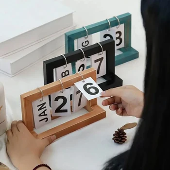 Acasă Calendar Cafe Desktop Decorative de Epocă din Lemn Rustic Ornamente DIY Flip Planificator Masă Calendar Perpetuu Rechizite de Birou
