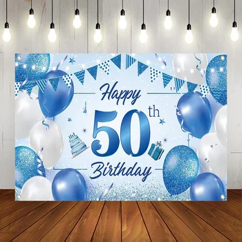 Albastru Fericit Ziua de nastere 50 Banner Fondul de 50 de Ani Decoratiuni Petrecere Consumabile Femei Bărbați Baloane Stele de-a 50-Temă de Fundal