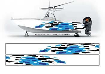Albastru și albastru deschis Abstracte Moderne Linii Grafice Barca Folie de Vinil de Pescuit Bass Ponton Sportiv Bowrider Consola Punte Barca Deca