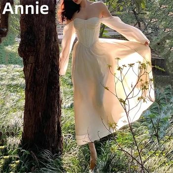 Annie Off-the-umăr Mâneci Lungi Rochie de Bal Iubita Rochie de Seară Albă فساتين السهرة O-linie Corsetul Rochie de Petrecere