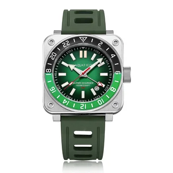 Aquatico Oțel Om GMT Ceas (Cadran Verde Verde și Negru Bezel)