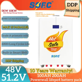 BSCE 200ah litiu baterie 48V 51,2 V 100AH Powerwall LiFePO4 RS485 POATE 15Parallel pentru 10KW Solare Off/On-Grid 10 ani garanție