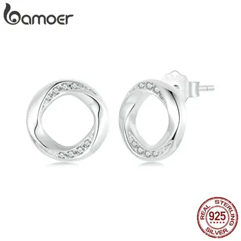 Bamoer 100%Argint 925 Original Benzi Mobius Stud Cercei Pentru Femeile Elegante Cadou Bijuterii Fine