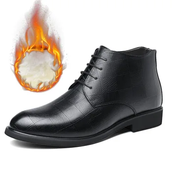 Barbati Toamna Iarna Pantofi de Bumbac Fleece Cald de Afaceri Rochie Pantofi pentru Bărbați de Moda de Cauzalitate piele de Vacă de Înaltă top Cizme din Piele de Om