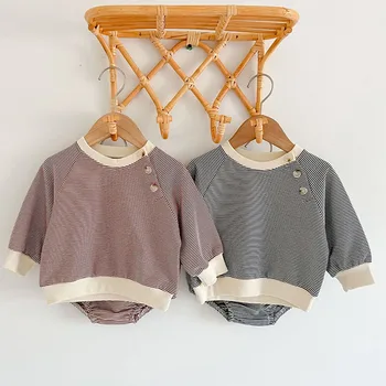 Bebe Băieți Fete Haine cu Maneci Lungi din Bumbac Stripe T-shirt+PP pantaloni Scurți de Primăvară de Toamnă 0-3Yrs Baieti Set Haine Fete