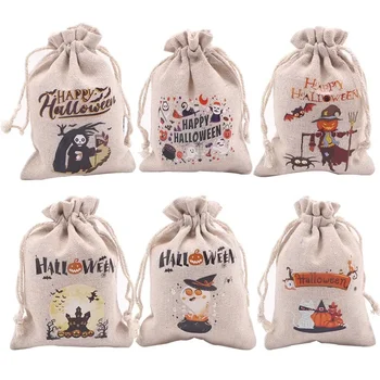 Bomboane de Halloween dovleac amuzant sac de cadouri frumoase desene animate cadou de depozitare sac de pânză mică trage coarda lenjerie de pat din bumbac sac
