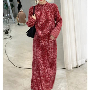 Burgundia se Ingroase Rochie de Lână pentru Femei 2023 Toamna Înalt Gât Lung Liber Tricotaje coreean Chic Elegant Moale Lână Pulover Vestido