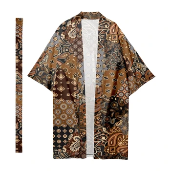 Bărbați Japonezi Mult Kimono-ul Traditional Stripe Panouri Kimono Cardigan Samurai Halate de baie Kimono Tricou Yukata Jacheta Mantie 7