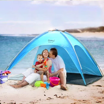 Campin2-3Persons Portabil Ultralight Plaja Vara Cort Pliabil Camping în aer liber Pergola cu 3deschideți Usi Acoperite de Argint de protecție Solară