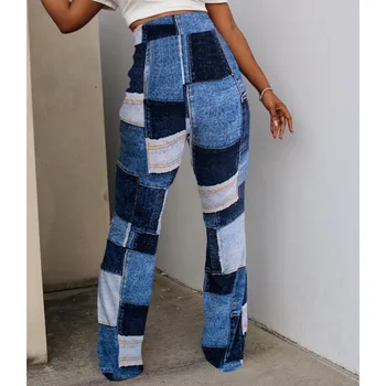 Carouri Colorate De Imprimare Vrac Casual Pantaloni Flare Femei Toamna Anului 2023 Elastic Talie Mare Intindere Se Potrivesc Y2k Pantaloni Streetwear