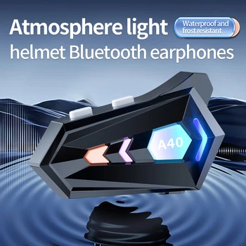 Casca motocicleta cu Cască Bluetooth 5.3 Hands Free Wireless, Casti Cu RGB Colorate rezistent la apa Căști Pentru Schi, Echitatie
