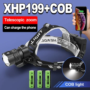 Cele mai noi XHP199 cel Mai Puternic LED Far Reîncărcabilă Cap Lanterna LED-uri Faruri 18650 USB XHP90 Impermeabil Pescuit Lampă de Cap