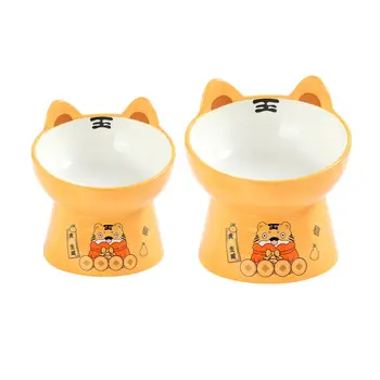 Ceramica Castron de Curățare în condiții de Siguranță de Tigru în Formă de Pisică Feluri de mâncare Proteja Cat'Spine Crescute de Alimente pentru animale de Companie Boluri pentru Pisici Câini de talie Mică