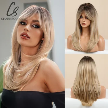 CharmSource peruca sintetica Maro Ombre Blond Lung Natural Straighr Peruci pentru Femei Păr Petrecere de zi cu Zi de Înaltă Calitate, de Înaltă Densitate
