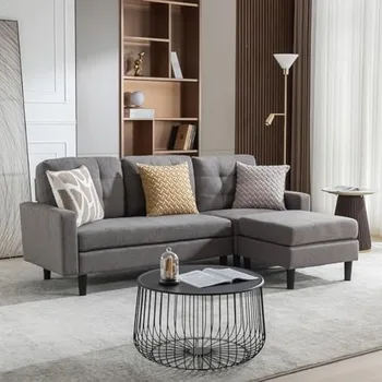 Convertibile canapea extensibilă moderne tesatura lenjerie reversibile cu chaise-longue-ul pentru camera de zi/apartament/birou,gri,canapea în formă de L