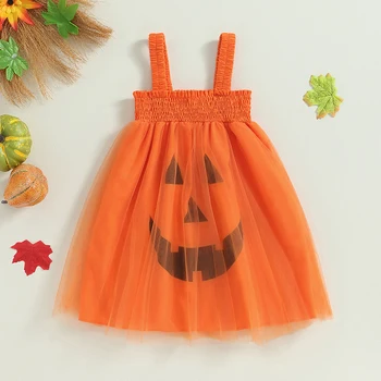 Copii Pentru Copii Fete Rochie Haine Halloween Dovleac Imprimare Față Stratificat Tul Fără Mâneci Cami Rochie Casual De Vara Rochie De Printesa