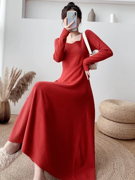 Coreeană Pulover Tricotate Rochie Midi Vintage De Toamna Iarna 2023 Noua Moda Pentru Femei Cu Maneca Lunga Casual Elegant Petrecere Bodycon Rochii