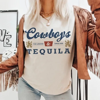 Cowboy Tequila Femei Amuzant De Băut Tricouri Cu Maneca Scurta Epocă De Muzica Country Tricou Fermiera Moda Retro Grafice Tricouri Topuri