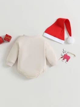 Crăciun Tematice Costum Copil Adorabil cu Maneci Lungi Vladan cu Elan Festiv de Imprimare și Pălărie de Potrivire Perfect pentru Băieți și Fete -