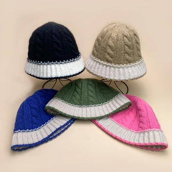 Culori contrastante Lână Găleată Pălării de Toamnă și de Iarnă Noi Femei Bărbați Versatil Cald Moda Bumbac Confortabil, Simplu, Elegant