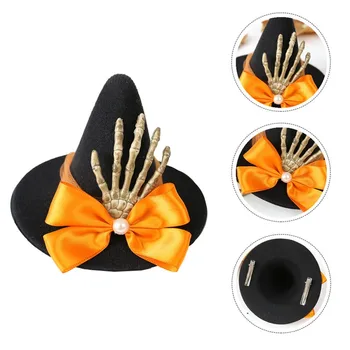 Cârpe De Halloween Subliniat Pălărie Amuzant Perla Decor Gheara Design Pălărie Vrăjitoare Ac De Păr De Două Clipuri Gheara Pălărie De Vrăjitor Halloween